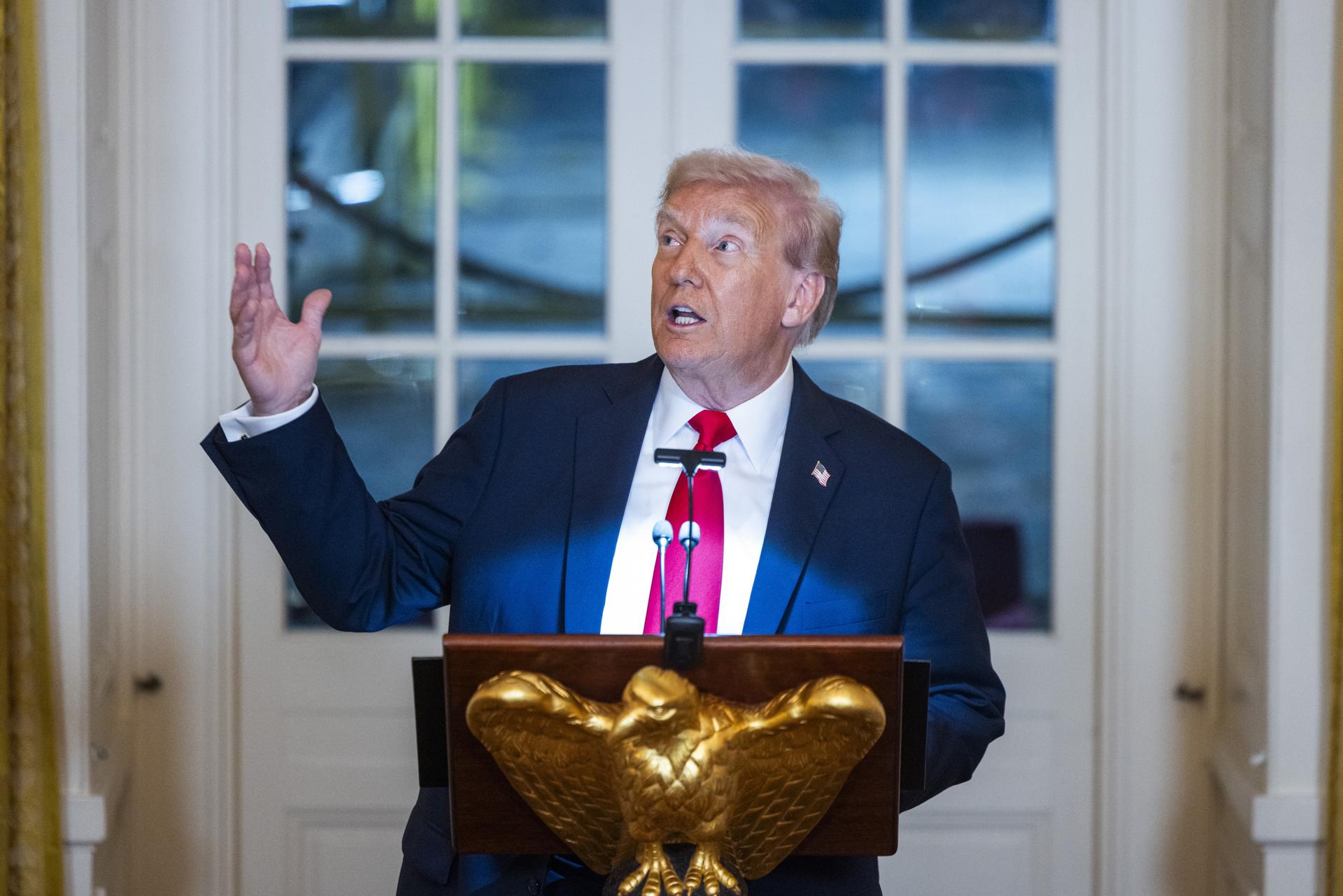 Trump speaks at a fundraiser for his ballroom extension at the White House