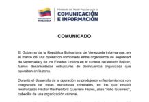 Gobierno venezolano confirma desarticulación de banda criminal y neutralización de alias «Niño Guerrero» en Bolívar